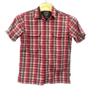 KUHL Eluxur Outdoor Camp Hiking  Shirt Mens Large Ionik Metal Button Red Plaid